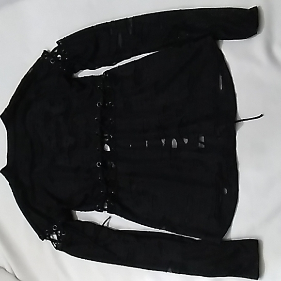 SALVAGE RARE Mesh Graphic Front Tie Cardigan. M - Picture 15 of 15